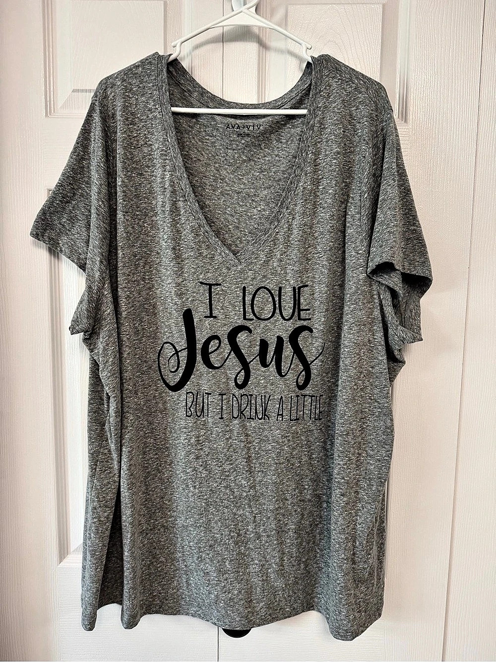 Ava & Viv “I Love Jesus But I Drink A Little” Graphic Tee in Gray & Black